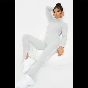 Grey Sports Stripe High Neck Jumpsuit